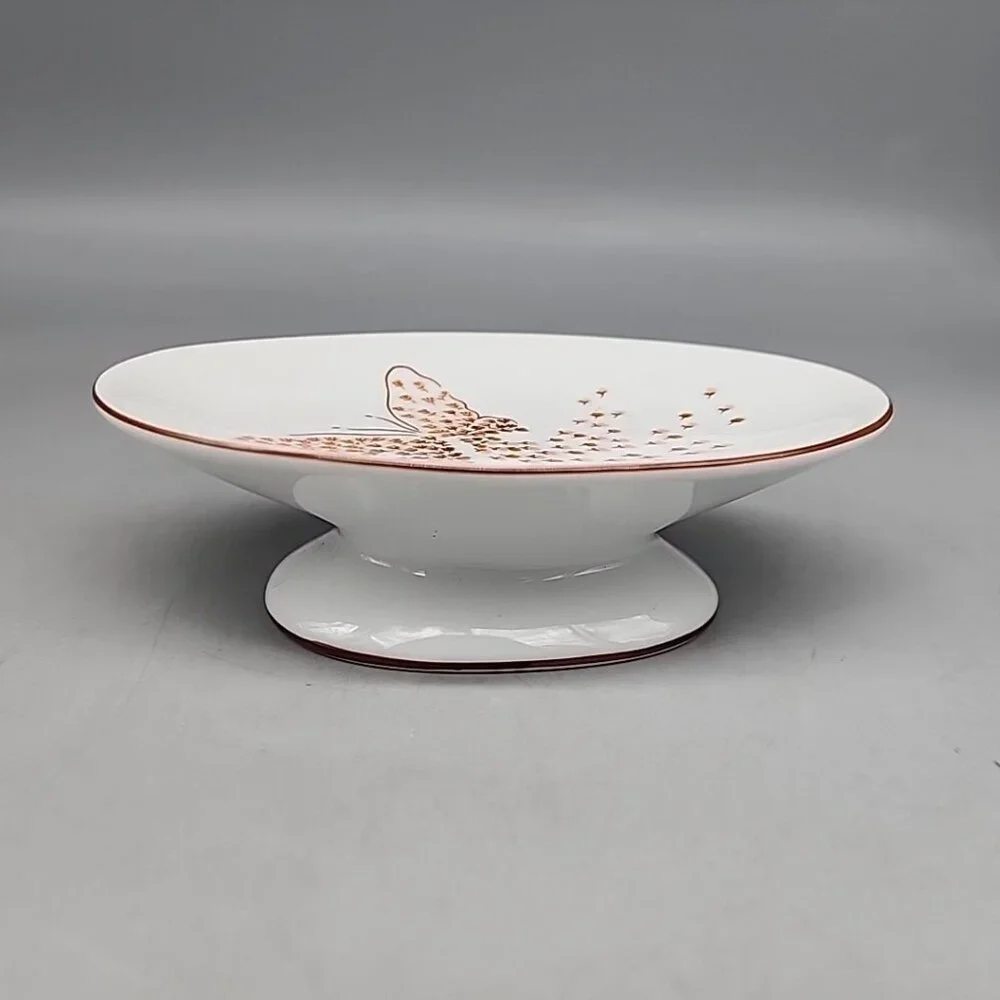 Vintage Seven Seas Butterfly Soap Dish Ceramic Made In Japan White Brown Footed